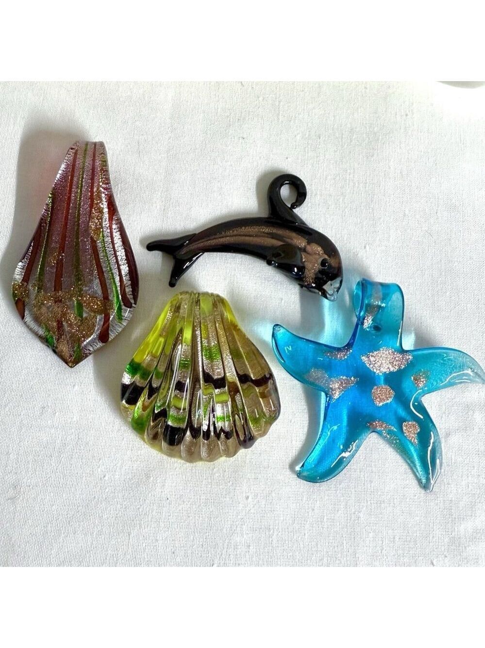 Murano Style Art Glass Pendants Starfish Dolphin Shells